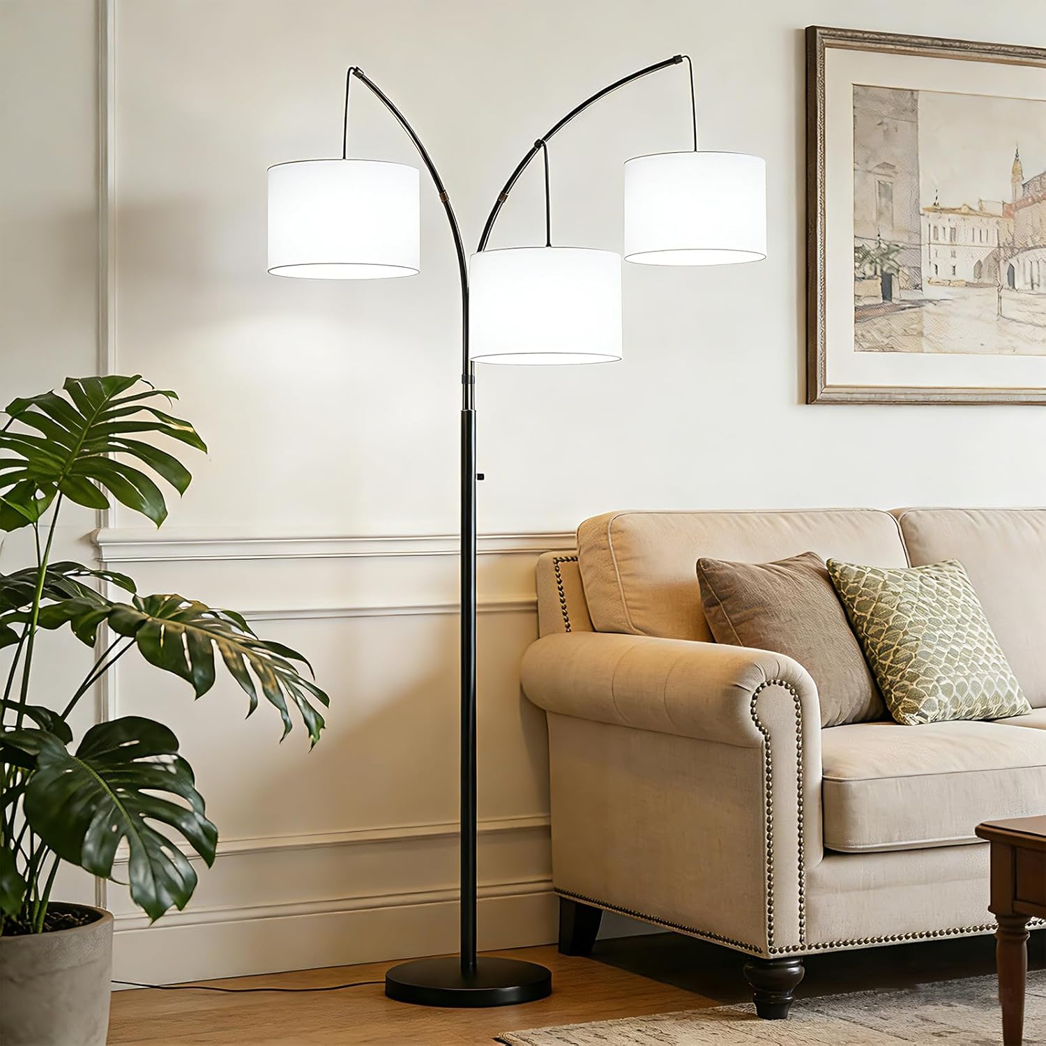 80 Inch Arc Floor Lamp for Bedroom, 3-Light Dimmable Standing Lamp for Living Room, 2400LM Super Bright Tree Lamp with Remote Control, Tall Floor Lamp for Office with Adjustable Arms & Weighted Base