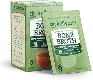 Dr. Kellyann Roasted Rosemary Chicken Bone Broth Packets (7 Servings) – 16g Protein, Grass-Fed Collagen, Keto & Paleo-Friendly, 1 Box