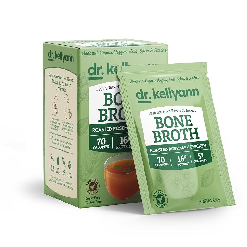 Dr. Kellyann Caldo de ossos de frango com alecrim assado em pó, 16 g de proteína e 5 g de colágeno, 7 porções