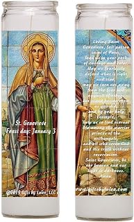 Saint Genevieve Patron of Paris in The Roman and Orthodox Traditions Set of Two 2 Glass Candles with Prayer