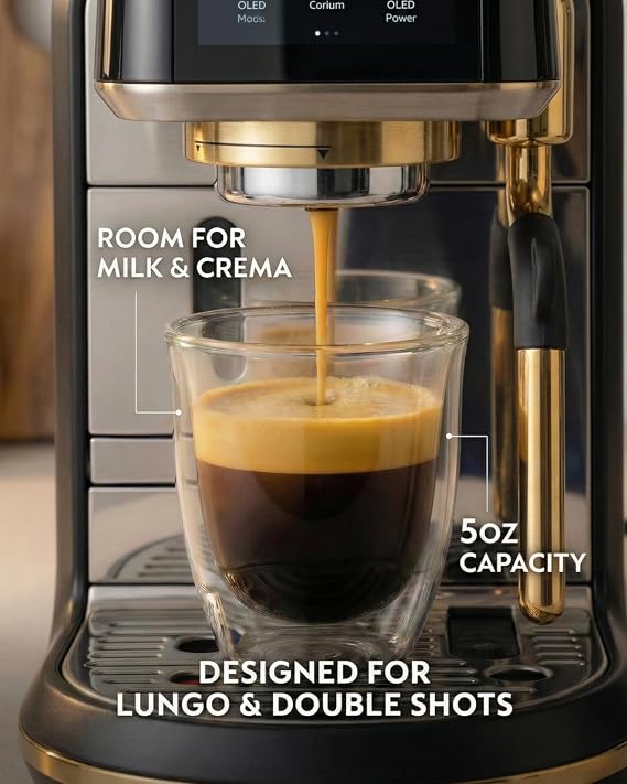 150ml / 5oz Double Walled Coffee Glasses, Set of 4 - Clear Espresso Cups for Cortado, Lungo & Flat White - Thermal Insulated Glassware Compatible with De'Longhi & Sage Machines