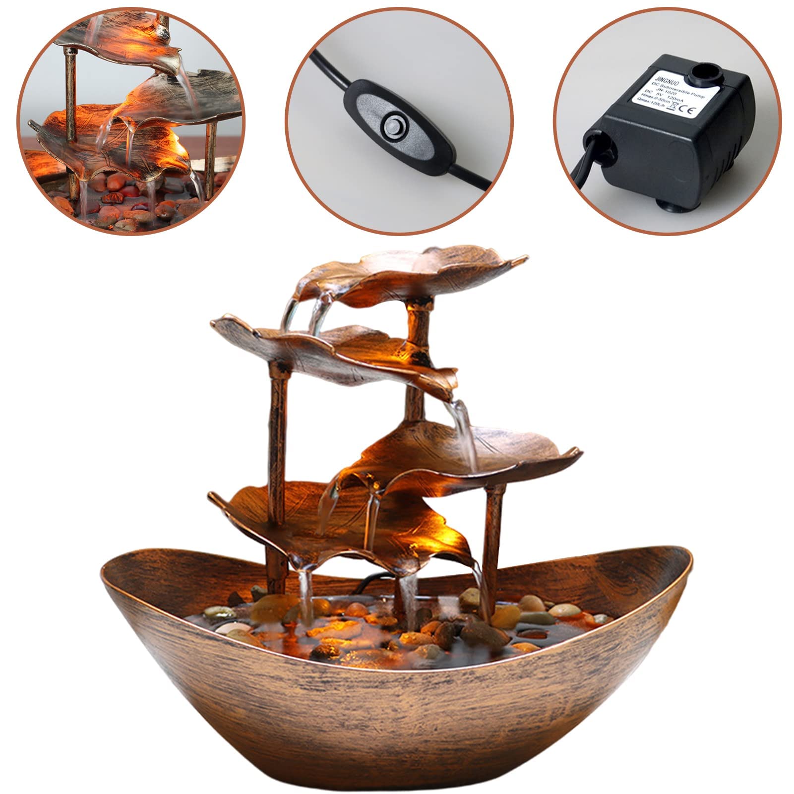 Tuzsocr Tischbrunnen Mit LED - Zen Wasserfall Für Haus & Büro
