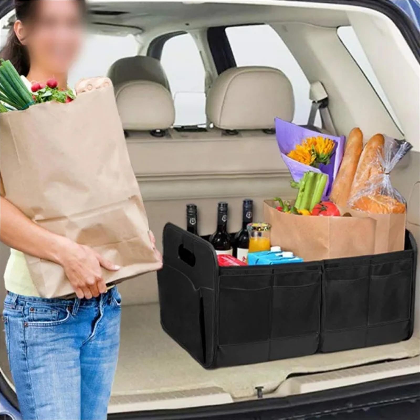 Organizer per Bagagliaio Organizer pieghevole for bagagliaio for auto, portaoggetti impermeabile multiscomparto, borsa universale for in poliestere Oxford 600D(Grey)