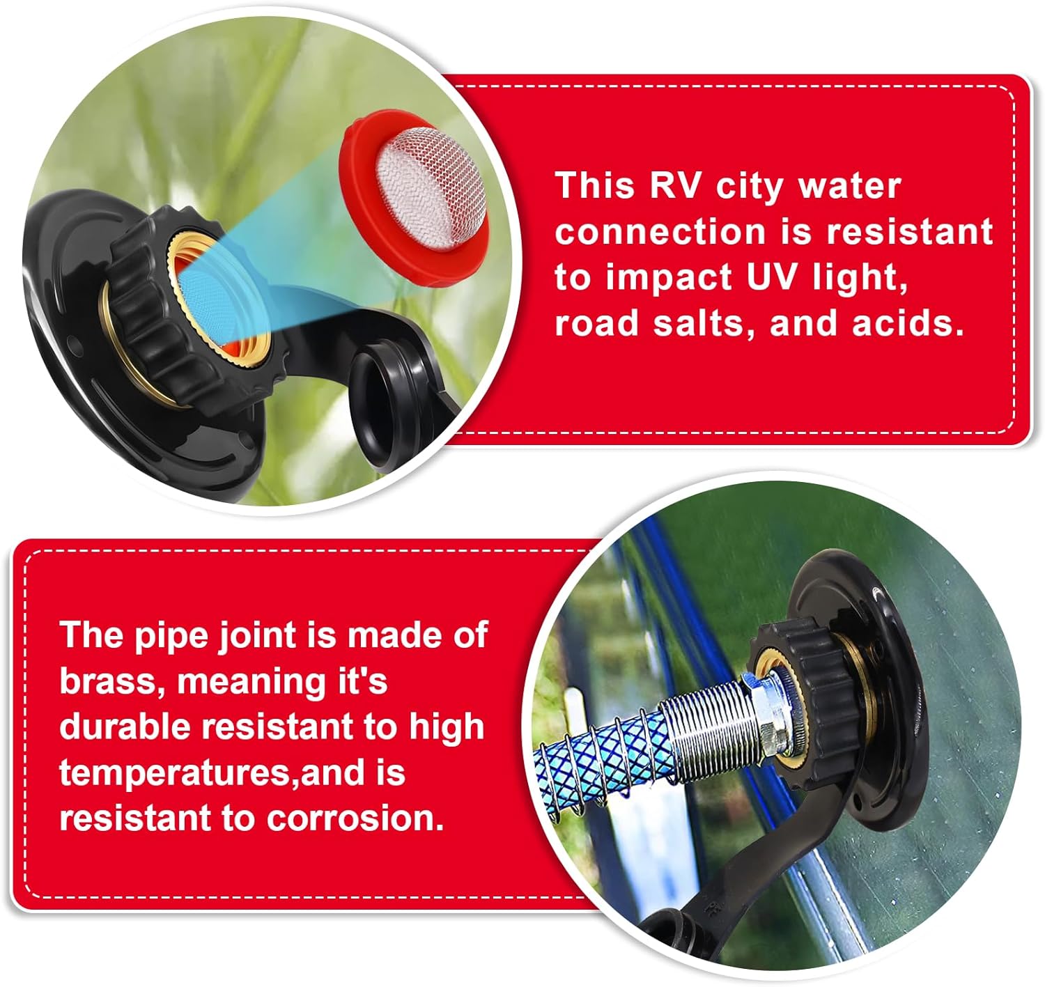 RV City Water Inlet with Check Valve, 3/4 NH Female to 1/2 NPT Male Black Flange RV Fresh Water Inlet, Lead-free Brass RV Water Connection Inlet with Dust Plug for RV Camper Motorhome Trailer Marine