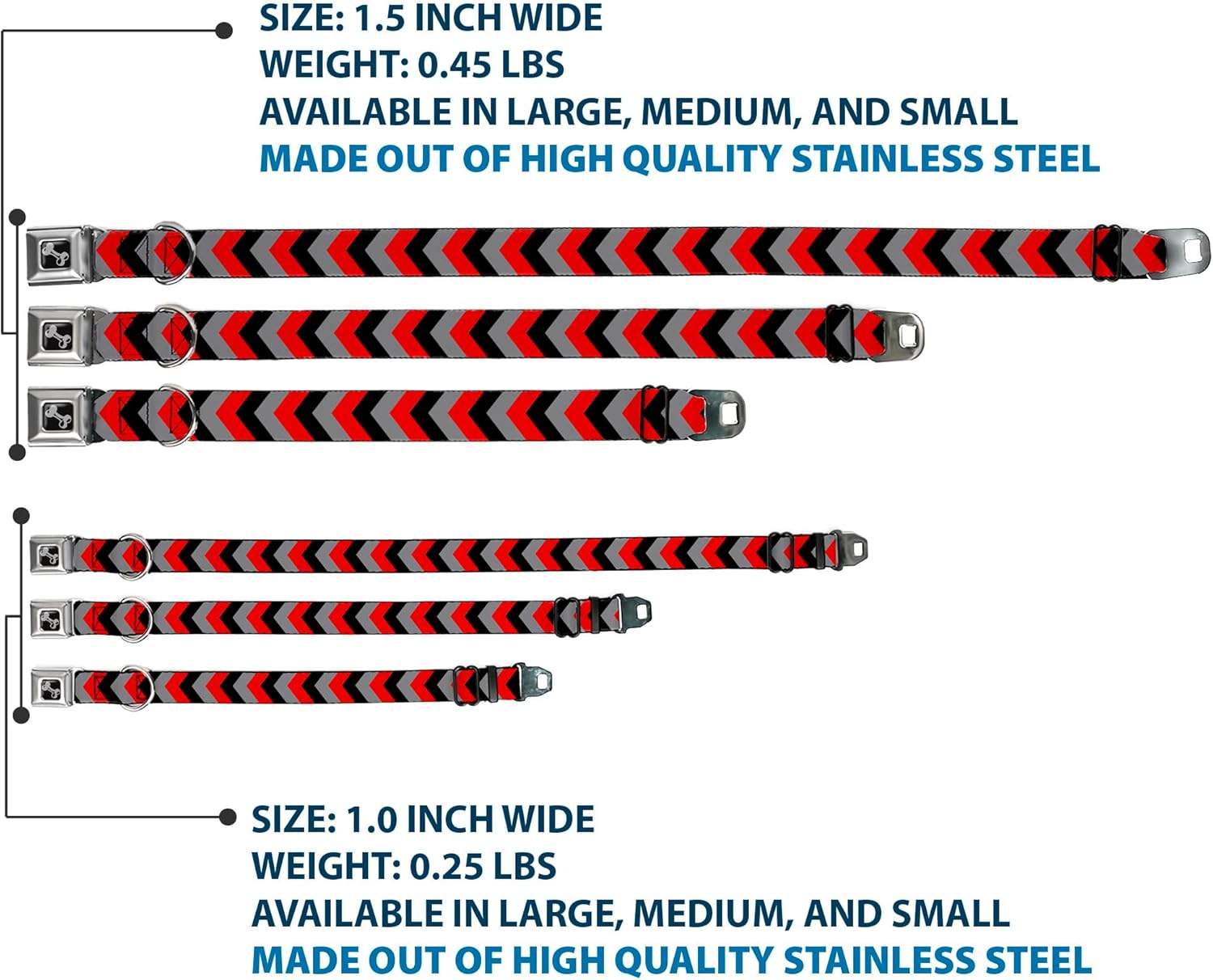 Buckle-Down 16-23" Chevron Red/Black/Gray Dog Collar Bone, Wide Medium