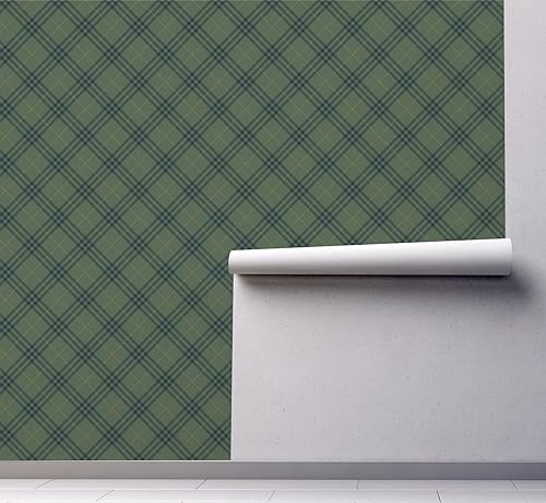 GW0191 - Papel tapiz de diamantes escoceses a cuadros para despegar y pegar en verde y azul, fabricado en Estados Unidos, diseño Grace and Gardenia