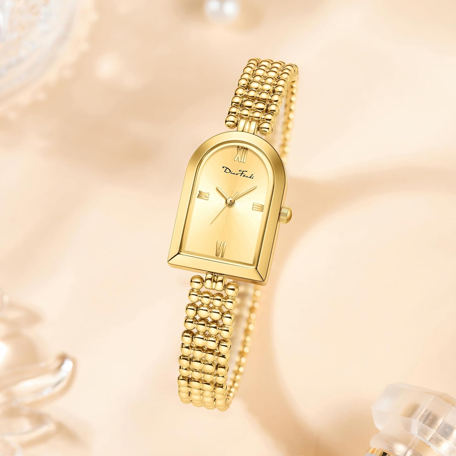 Diaofendi Petite Arch Gold Women’s Watch, Elegant Waterproof Ladies Watch with Japanese Quartz Movement, Adjustable Strap with Fit Tool D36323-All Gold image 5 of 6 B0DR836FD7