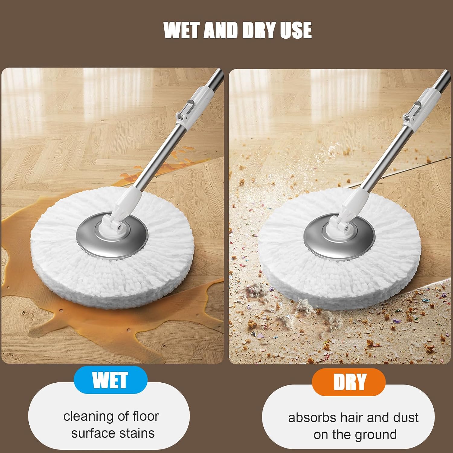Spin Mop Bucket for Home - 360 Spinning Mop and Bucket with Detachable Splash Guard Spin Basket - Floor Cleaning System for Hardwood, Wood, Laminate, Tile,3 Mop Heads