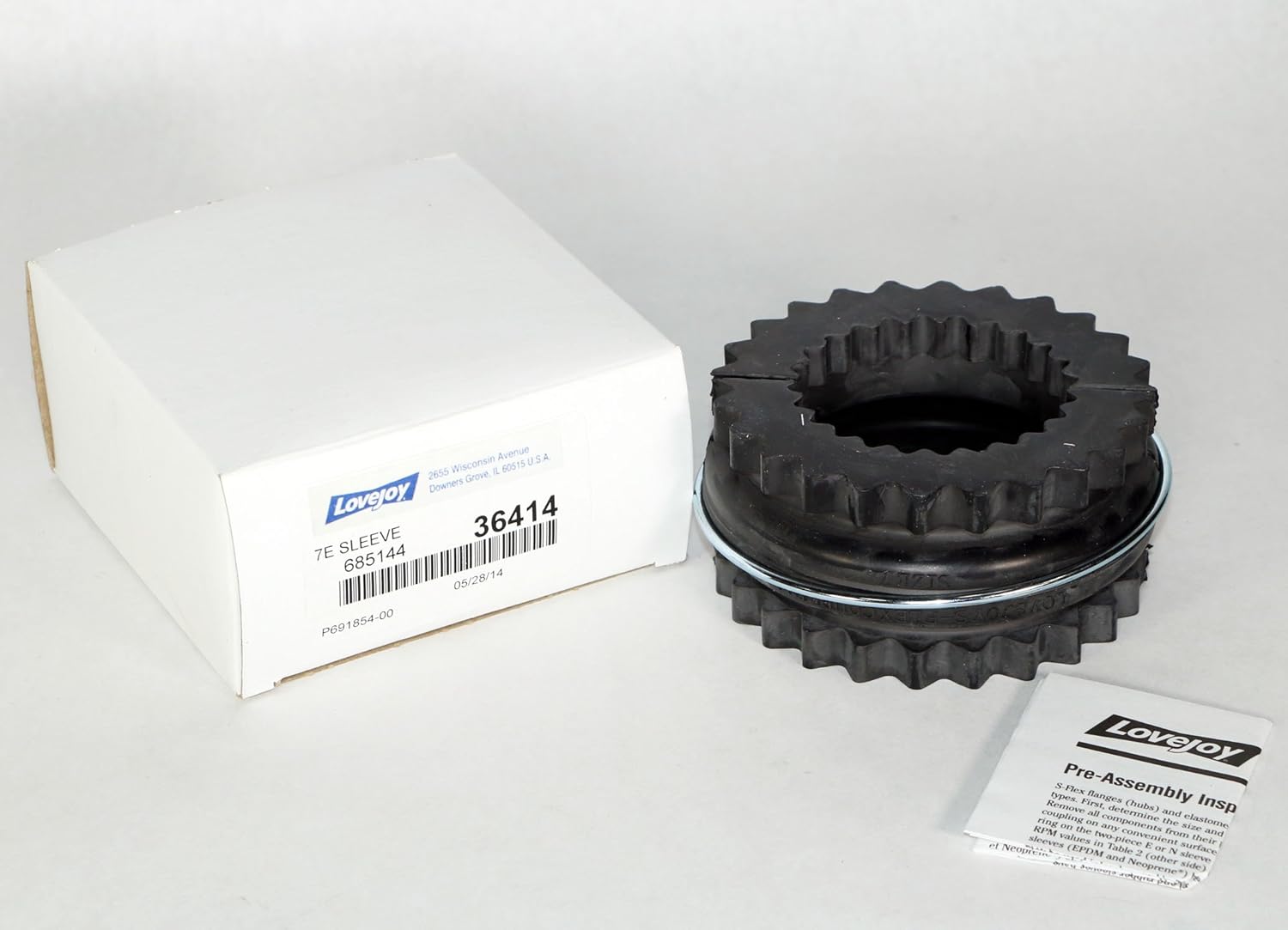 Lovejoy 68514436414 36414 Size 7E 2-Piece Design S-Flex Coupling Sleeve, EPDM Rubber, 4.34" OD, 2.19" Length, 725 in-lbs Nominal Torque