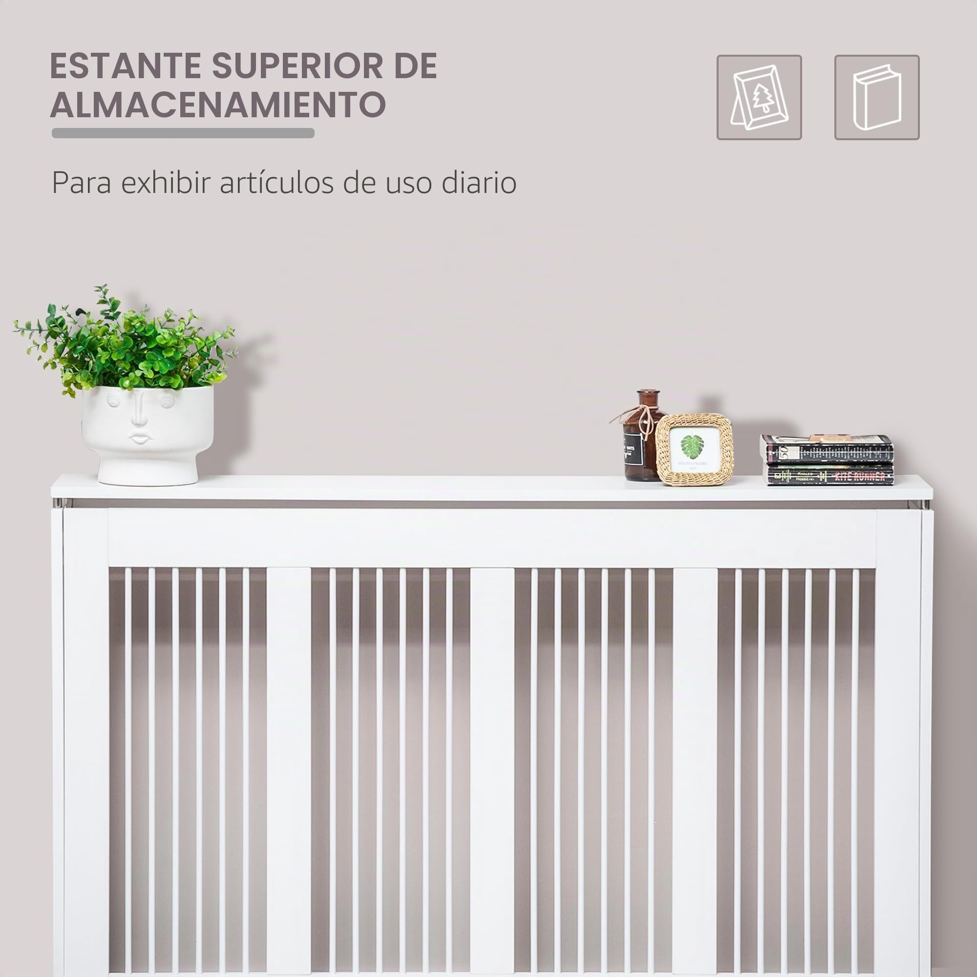 HOMCOM Moderno y Elegante Cubreradiador de Lamas para el Hogar, MDF y Acero, 120x18x84cm, Blanco