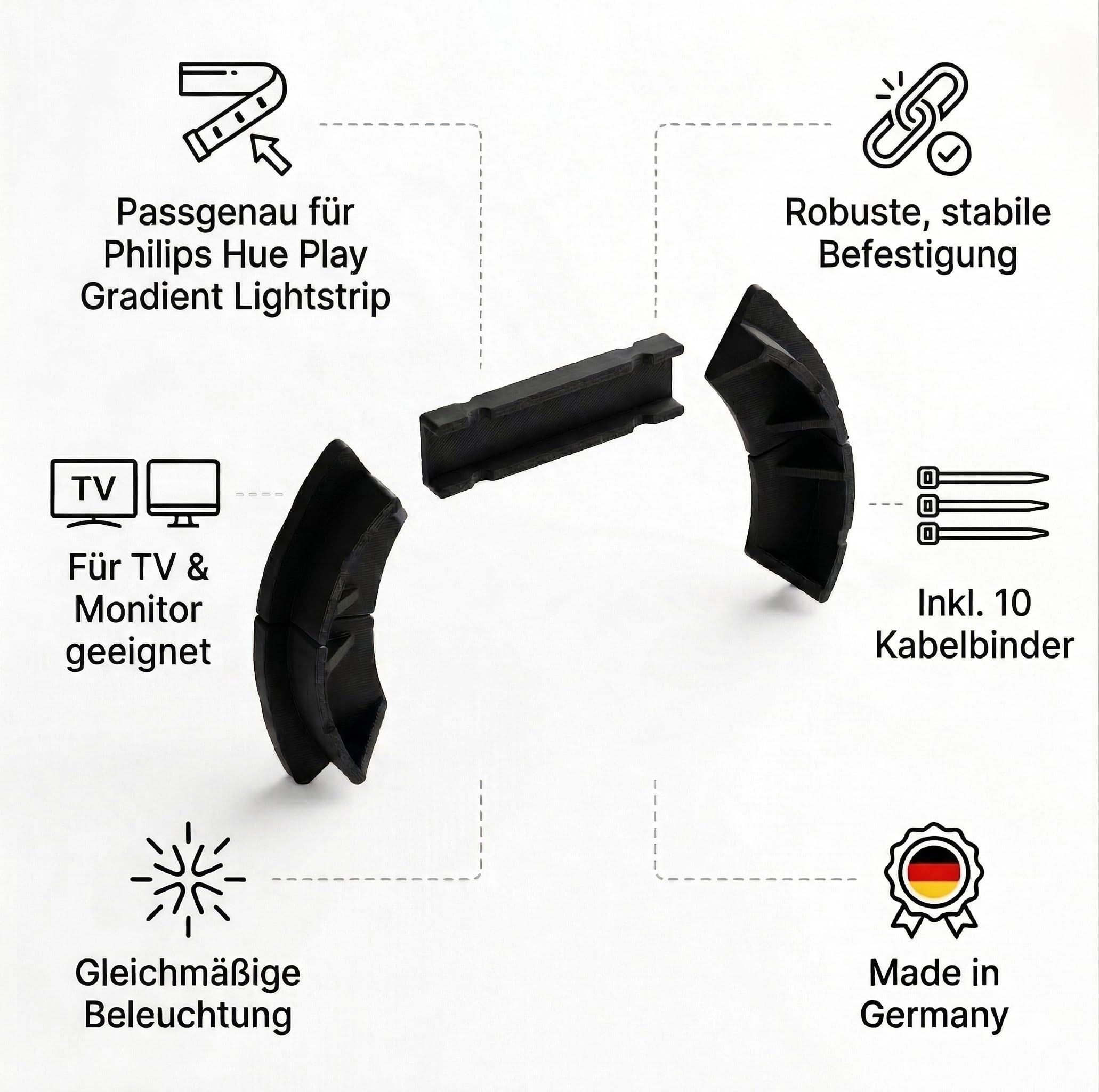 Support compatible avec Philips Hue Play Gradient Lightstrip - Ajustement parfait - Maintien stable - Montage TV - Répartition uniforme de la lumière