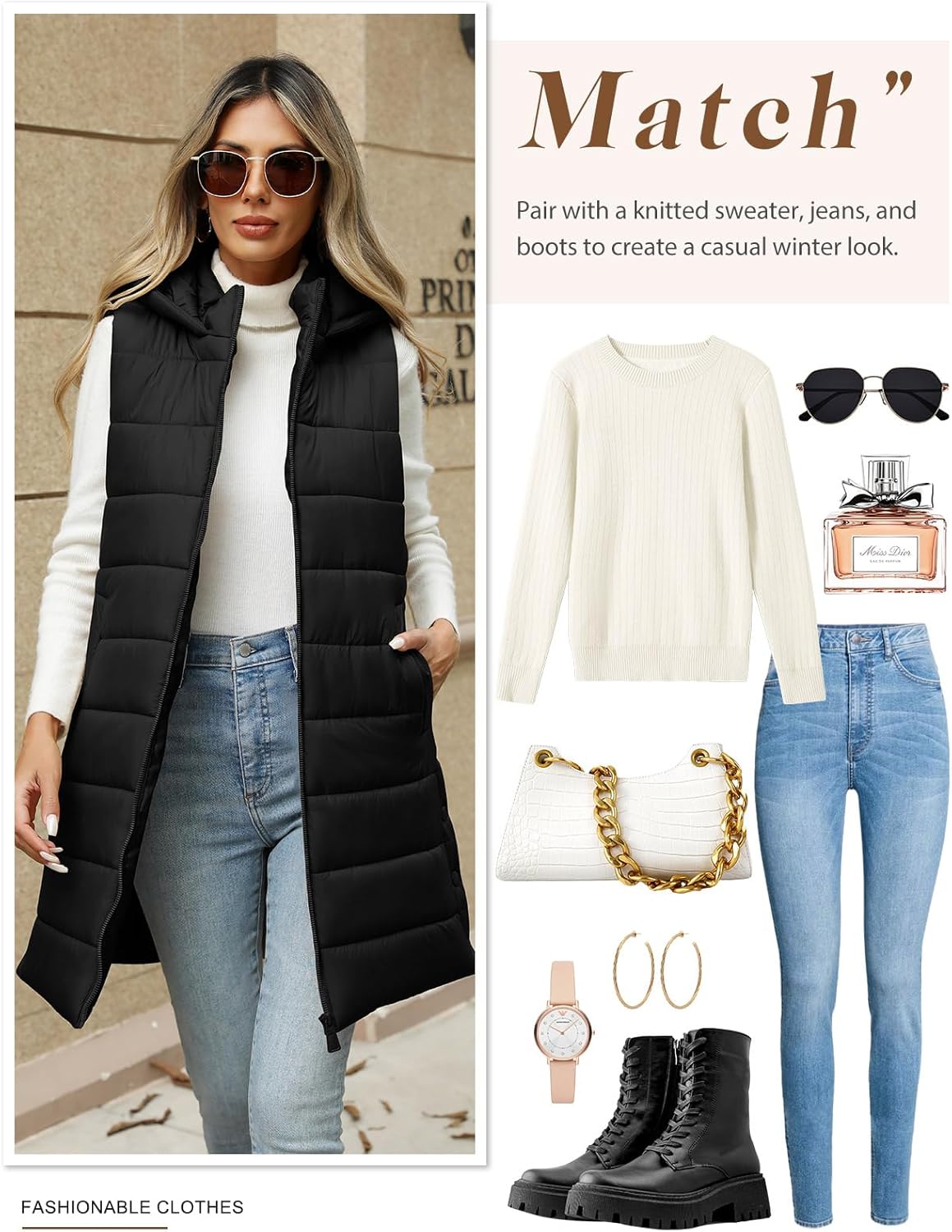 HEEKPEK Puffer Vest Women Long Hooded Sleeveless Zip Up Quilted Vests Outerwear Lightweight Puffy Jacket Fall Winter Coat - Image 4