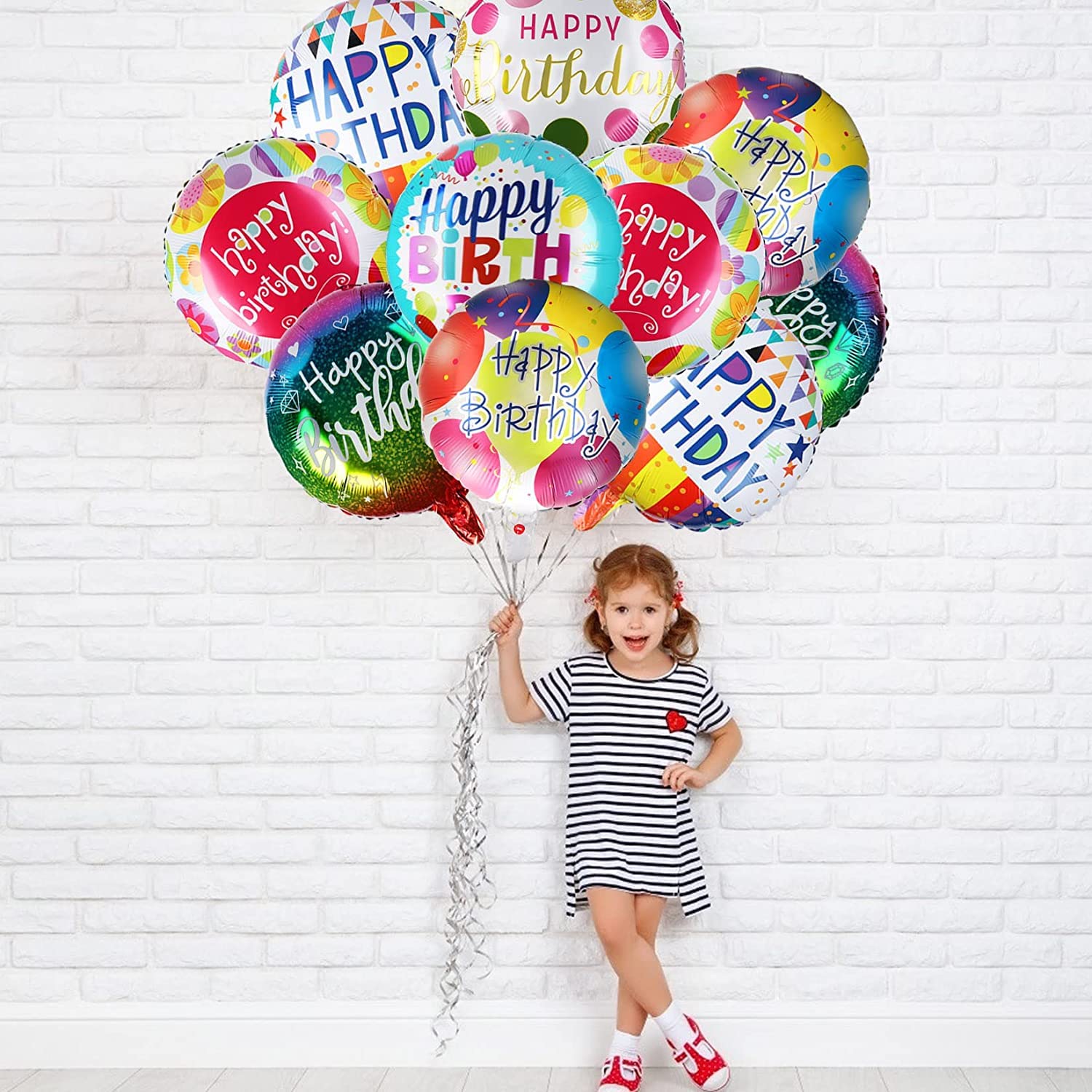 Happy Birthday Round Foil Balloon Assorted Design Pack of 10 Pcs