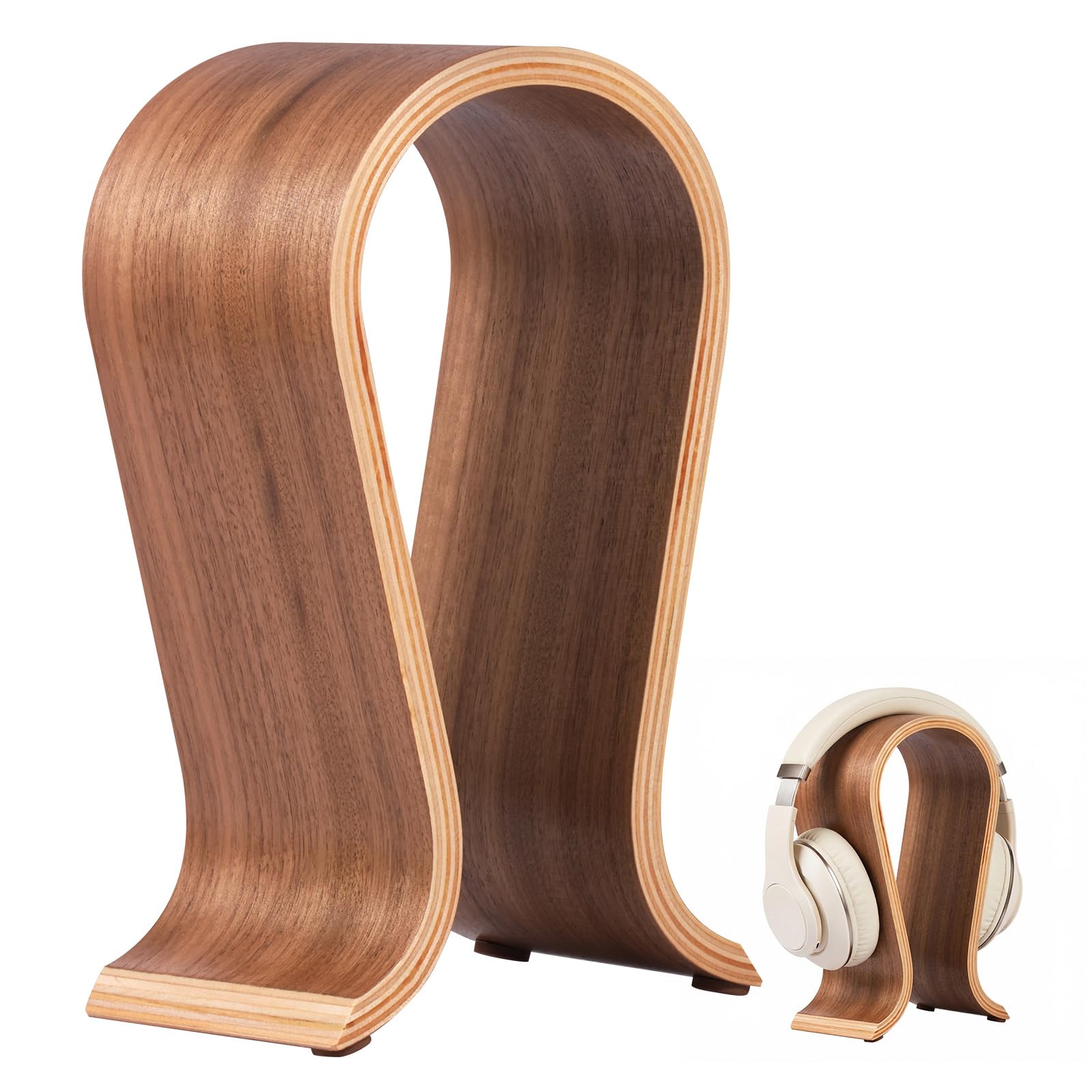 Support de casque en bois de noyer pour casque de bureau, support de casque de jeu, design de pont d'arc, compatibilité universelle