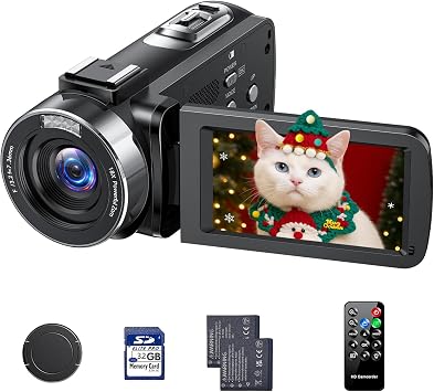 Camcorder Video Camera, Digital Camera 42MP 4K Camera for Vlogging with 18X Digital Zoom 3 270 Rotation Screen Cam Corder for YouTube with 2 Batteries, 32GB SD Card, Remote Control