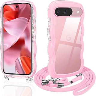 対応 Google Pixel 11 ケース クリア ショルダー グーグル ピクセル11 スマホケース 波型 うねうね 透明 TPU カバー ストラップ付き 肩掛け 首掛け 創意 個性 可愛い かわいい 韓国 耐衝撃(ピンク)