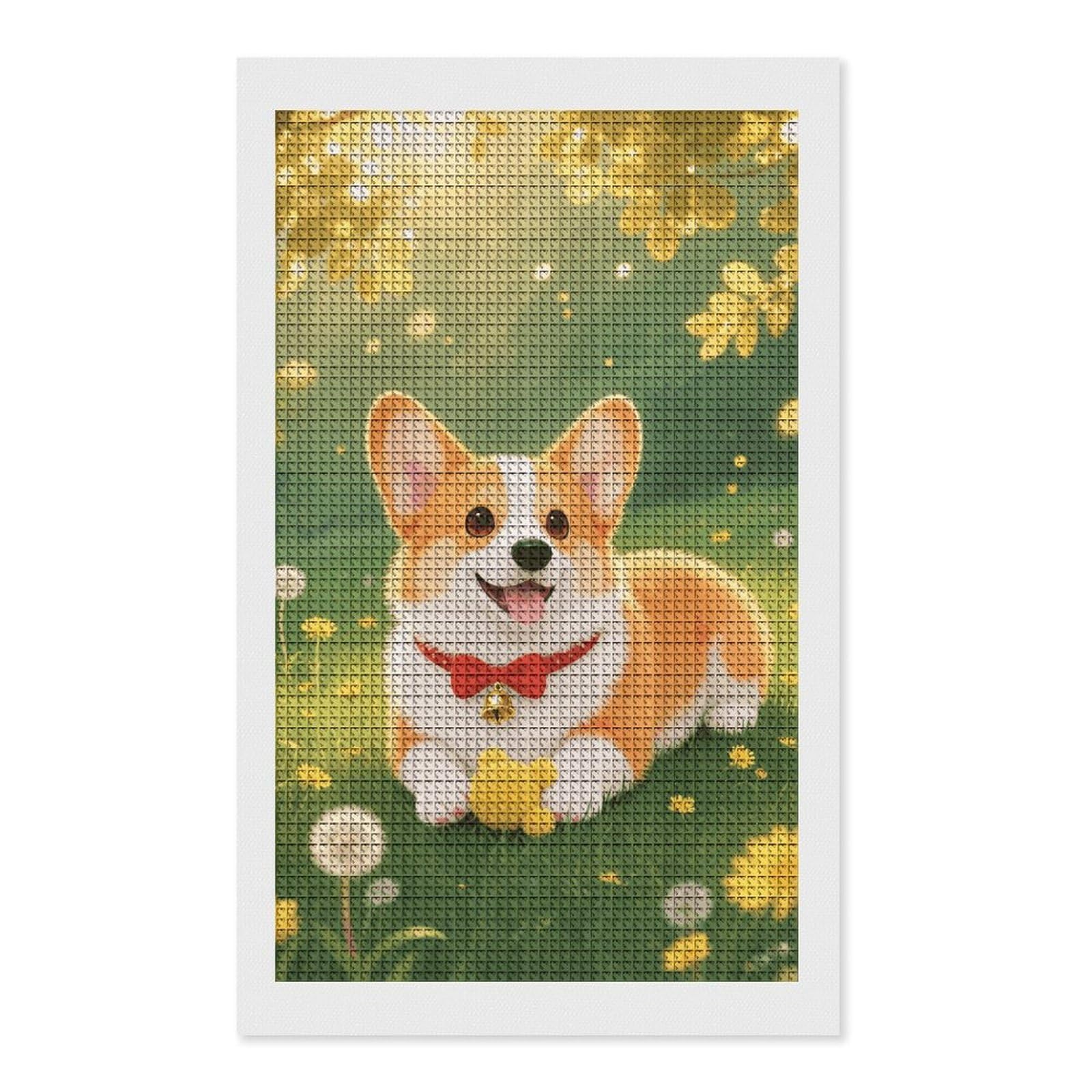 FodPand Corgi 5D Diamond Painting Kits for Adults Beginners Full Drill Square Diamond Dots Pictures Gem Art Supplies for Home Wall Room Decoration DIY Craft Set Gift 12x20
