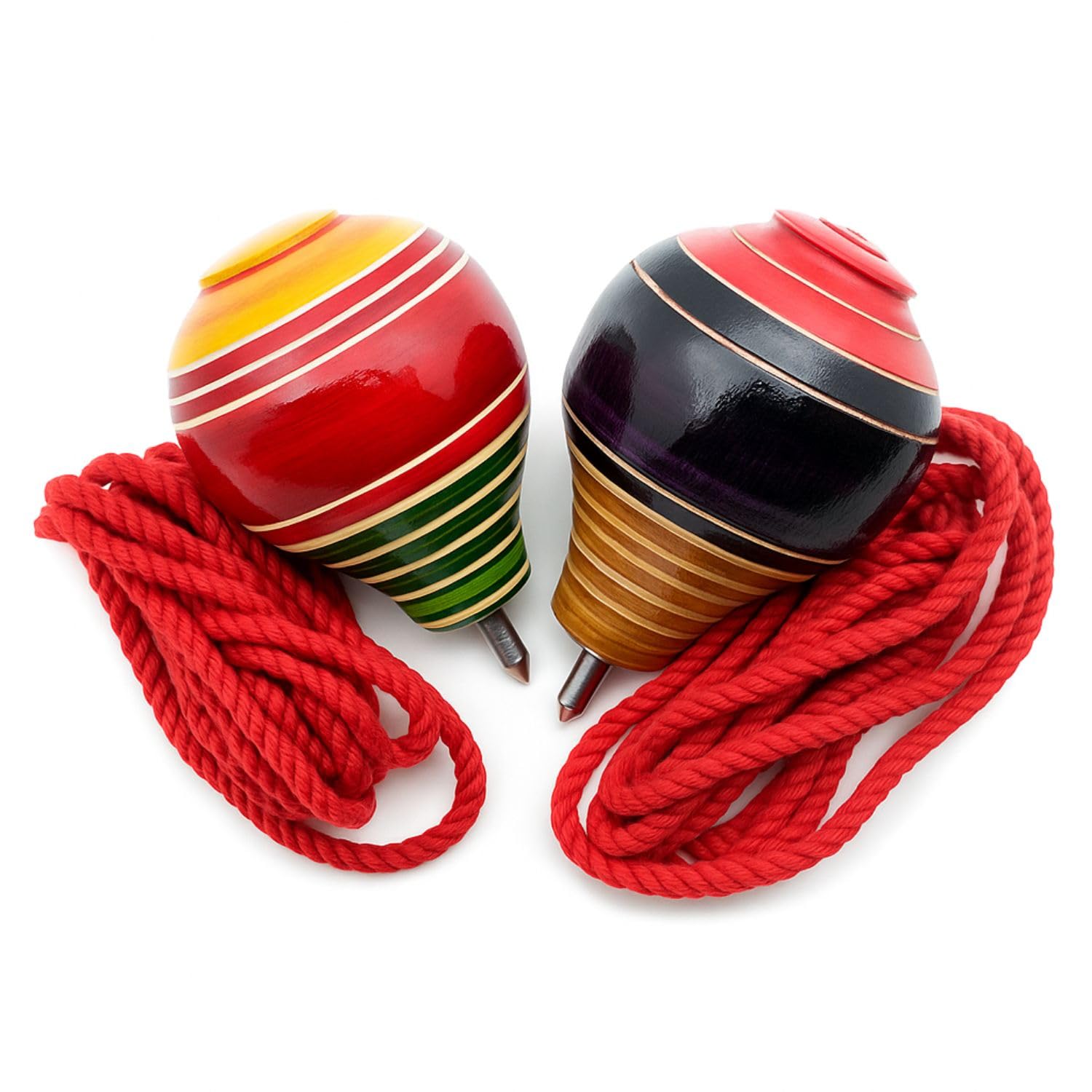 Neotea Wooden Round Top with Thread Wooden Spinning Tops Lattoo Bambaram Buguri Bongaram with String Traditional Indian Outdoor Games Fun & Therapeutic Toys for Kids & Adults - Multicolor Pack of 2