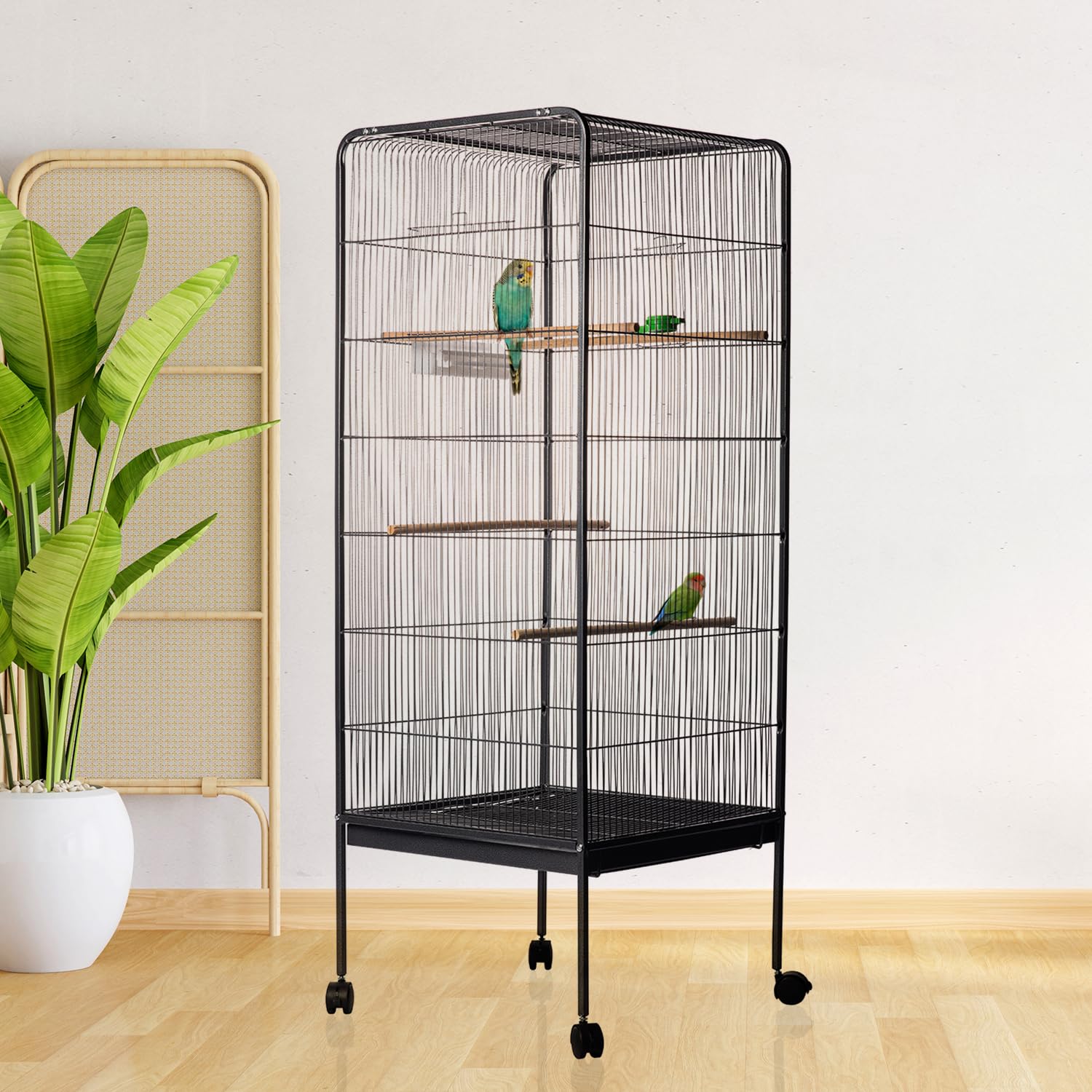 AQPET Voliera per Uccelli Canarini e Volatili, Gabbia Completa in Metallo Senza Tetto, Adatta per Interno, Dimensioni 146x54x54 cm, Colore Nero