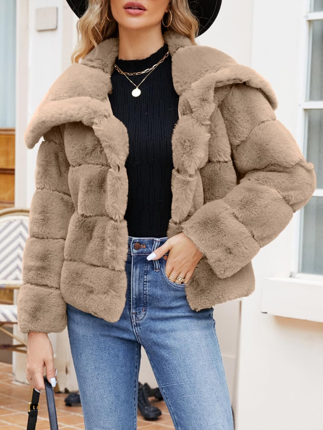 Simplee Apparel Womens Faux Fur Coat Fleece Cropped Jacket Long Sleeve Fur Coats Warm Winter Jackets 2025 - Image 3