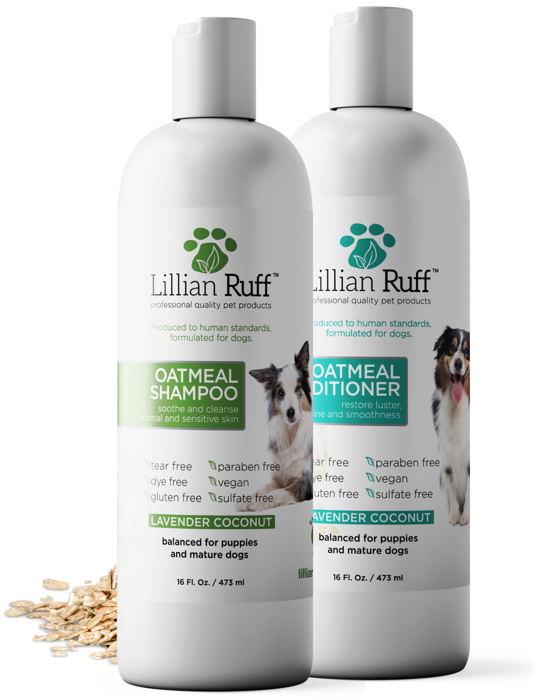 Lillian Ruff PRO Formula Deodorizing Oatmeal Dog Shampoo & Conditioner Set - Calm Itching & Allergies, Ultra-Nourishing Dry Skin Relief - Oatmeal, Aloe, Coconut Oil, Lavender & Provitamin B5, USA Made