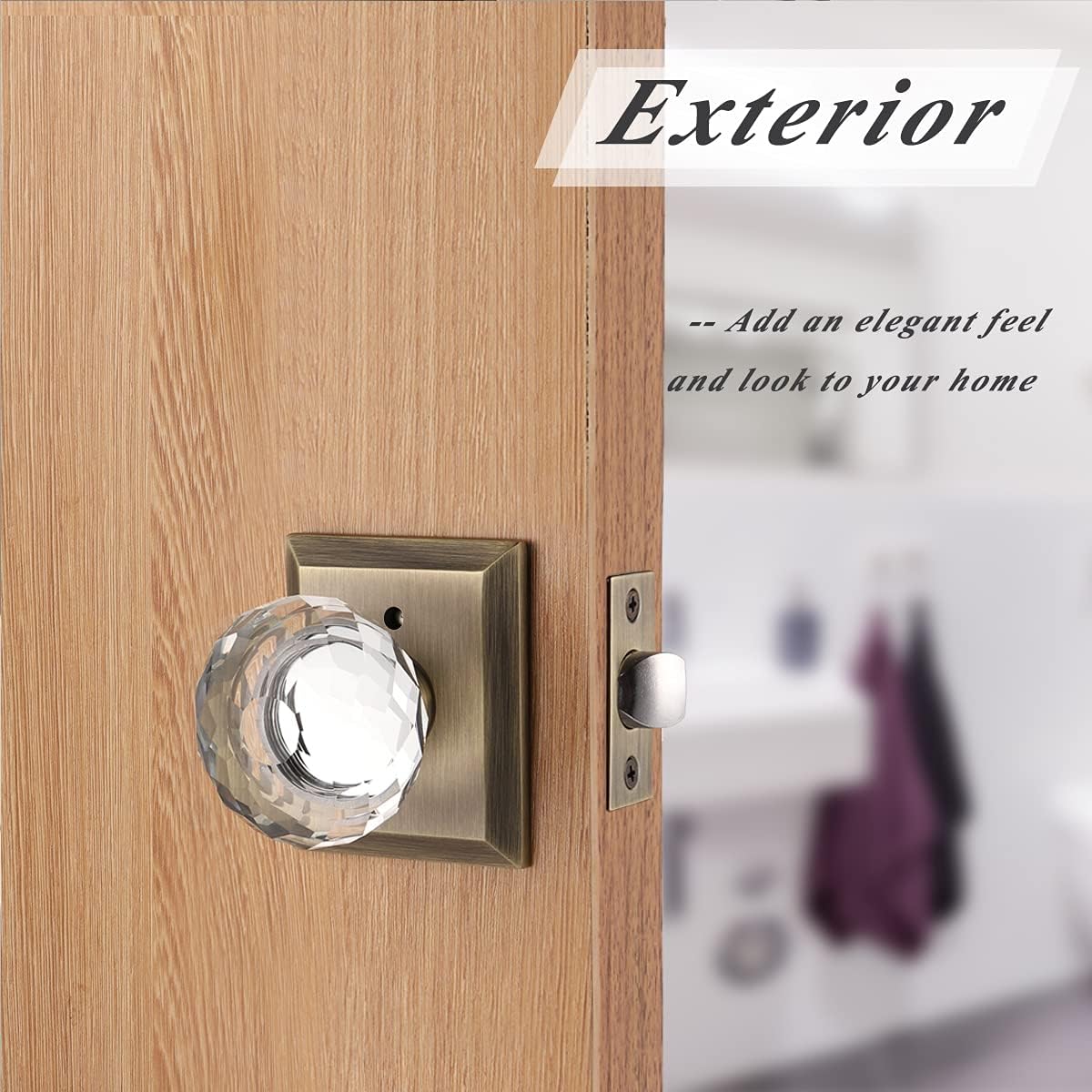 Probrico Antique Bronze Door Knob Set, Keyless Interior Door Knobs with Round Diamond Shape Crystal Glass, Heavy Duty Passage Door Knobs for Closet and Hall Doors, 1 Pack