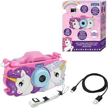 Lexibook, Unicorn, 4-in-1 Kids Camera with Protection, Photo, Video, MP3, and Game Functions, 15 Frames to Personalize Your Photos, Includes 8GB Memory Card, DJ078UNI