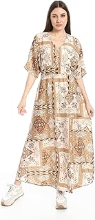 فستان ماكسي مطبوع عليه زهور وقبة V واكمام كيمونو للنساء - 4793