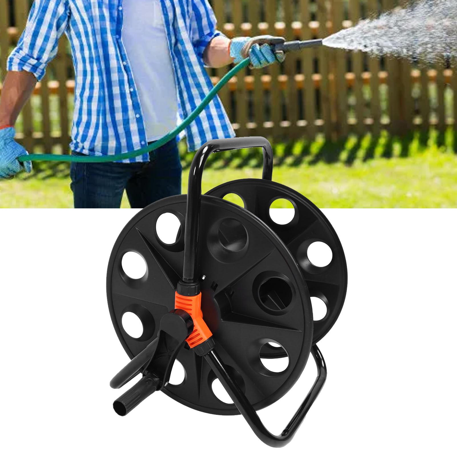 Professional Garden Hose Reel, 50m Water Pipe Holder, Sturdy Iron & ABS Material, Portable Pipe Storage Reel, Simple & Generous Design