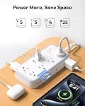 Flat Extension Cord 25 FT, NTONPOWER Surge Protector Power Strip, 10 Widely Outlets with 4 USB Ports (2 USB C), 3 Side, Overload Protection, 2700J, Mountable Multiple Outlets for Home Office