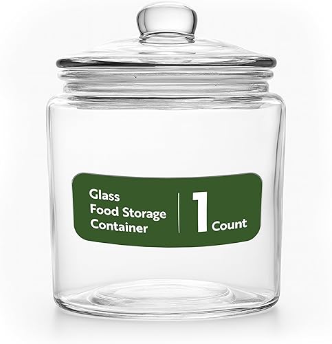 Restaurantware Vetri - Tarro de almacenamiento de vidrio de 0.2 galones, 1 tarro de galletas de vidrio lavable en platos, sello hermético de