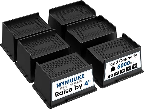 MYMULIKE Bed Risers L Shape Rectangle 2 inch 3 inch 4 inch 5 inch 6 inch Black 6 Pack, 4 inch
