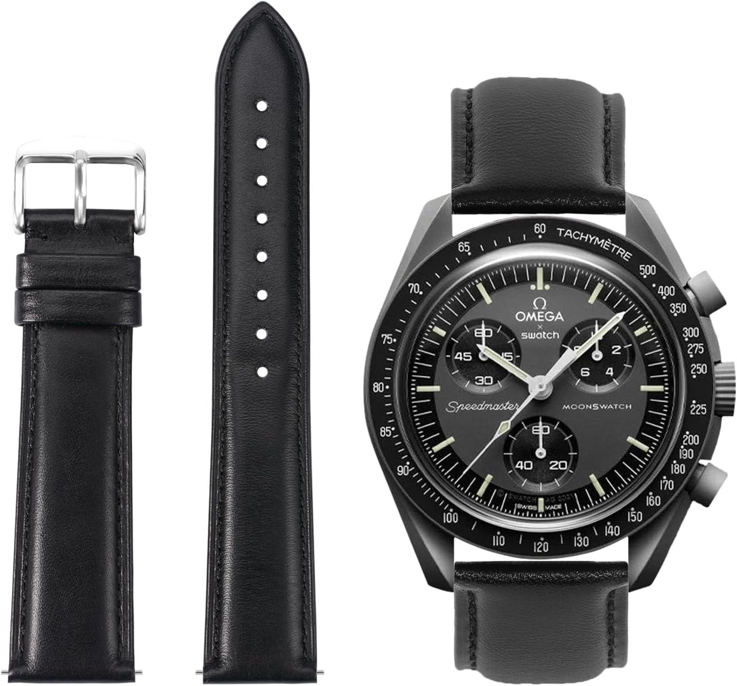 Omega x Swatch Moonswatch Strap - Leather Strap Moonwatch Watch Men Women - Quick Release Strap for Swatch Omega 20mm Replacement