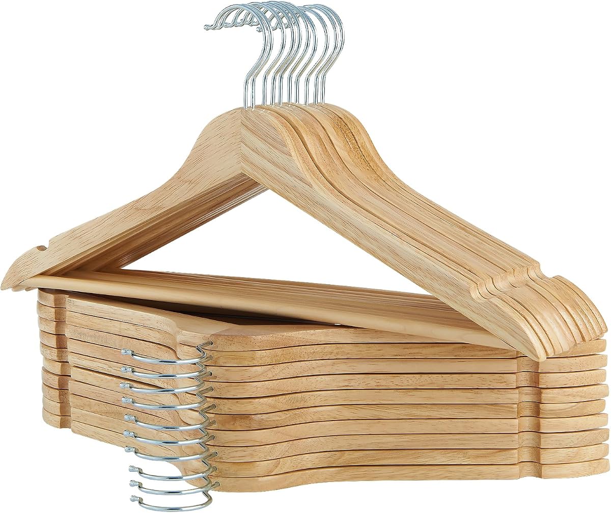 Solid Wooden Hangers 20 Pack, Wood Suit Hangers with Extra Smooth Finish, Precisely Cut Notches and Chrome Swivel Hook, Clothes Hangers for Shirt Coat Jacket Dress, Natural