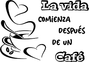 SoulArt® Vinilo decorativo con frase "La vida comienza después de un café" Pegatinas decorativas cocina. Decoración cafeteria, vinilo pared autoadhesivo, vinilo de corte para negocios (20x29cm)