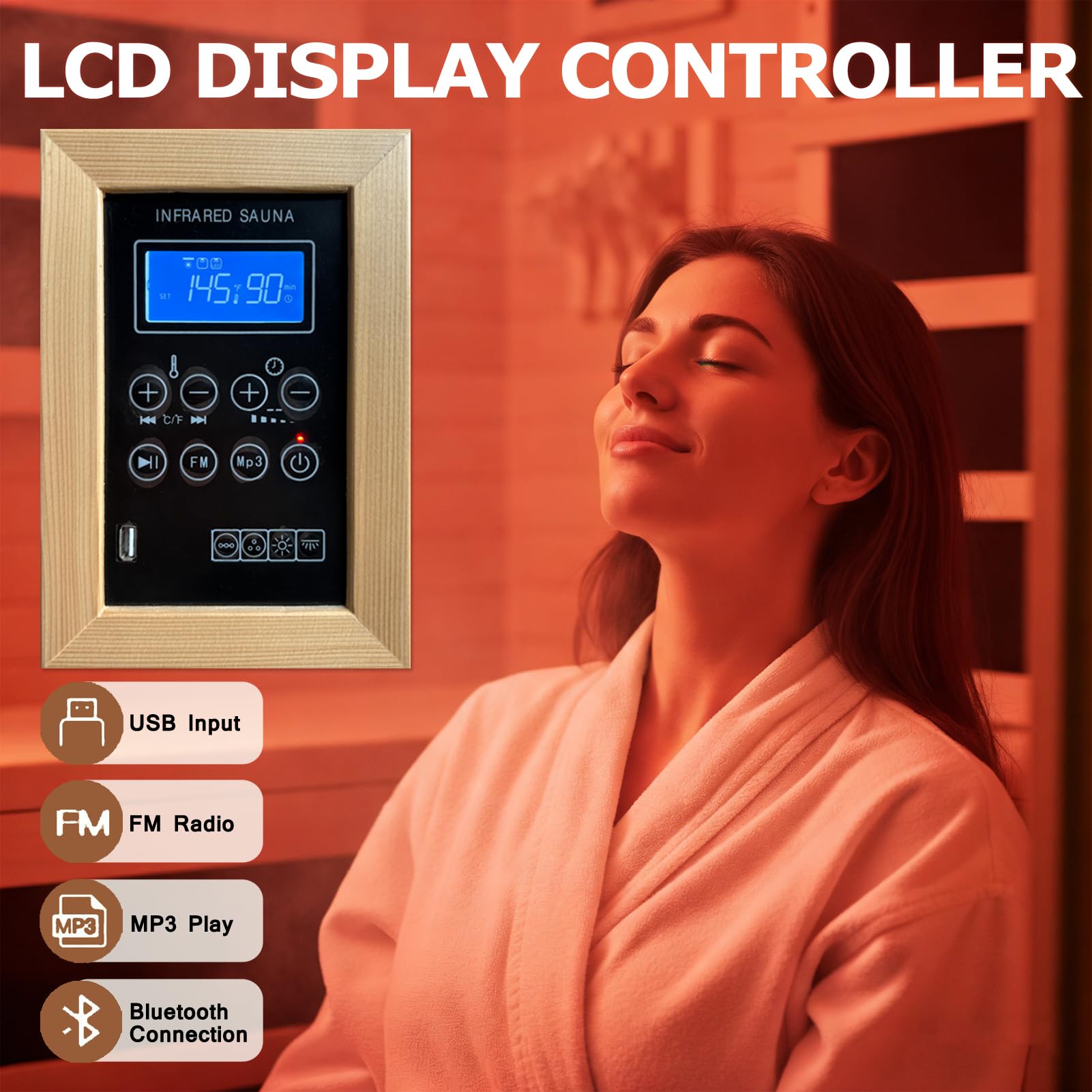1-Personen Ferninfrarot-Sauna | 1350W mit Niederfeld-Technologie | 6 Infrarotstrahler & LED-Lichttherapie | Heimsauna aus Hemlockholz mit Bluetooth & einfacher Montage