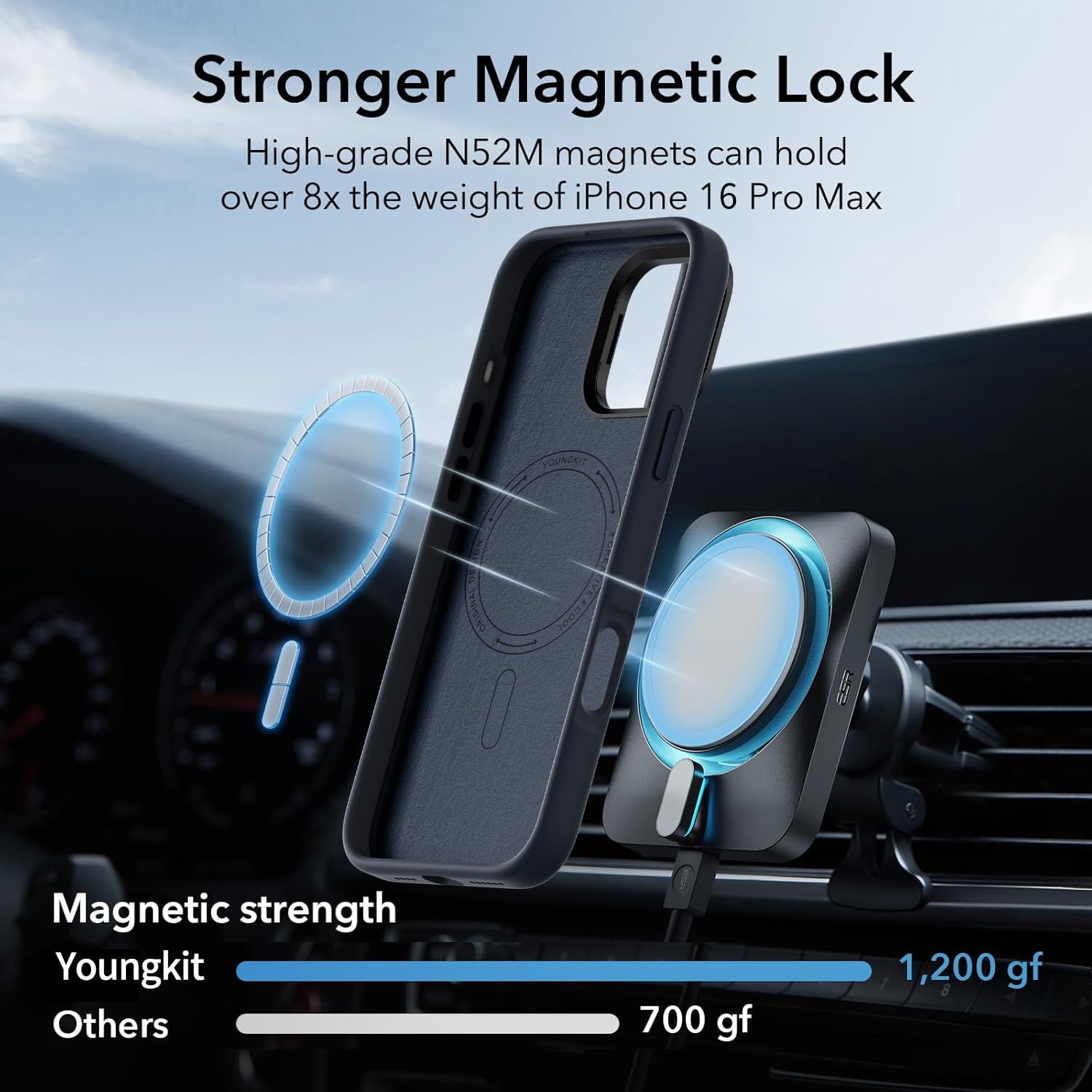 YOUNGKIT Cover for iPhone 16 Pro 360° Adjustable Stand Compatible with MagSafe - Image 2