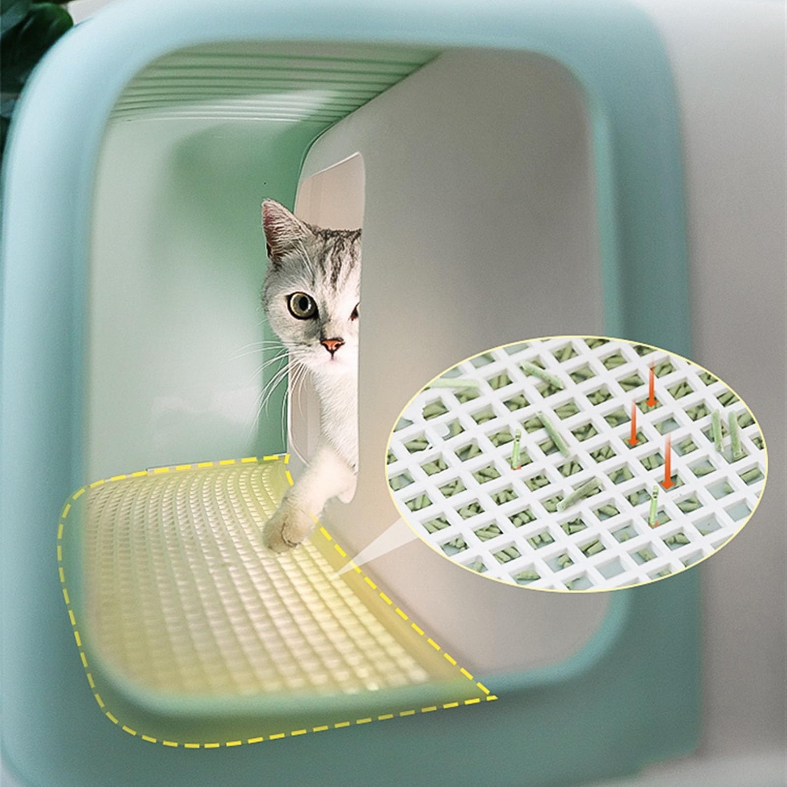 Solo para perros y gatos Jumbo, orinal para cerrado con pala, arenero para capucha con asa superior de fácil acceso y hebillas para portabilidad de privacidad para interiores (amarillo)