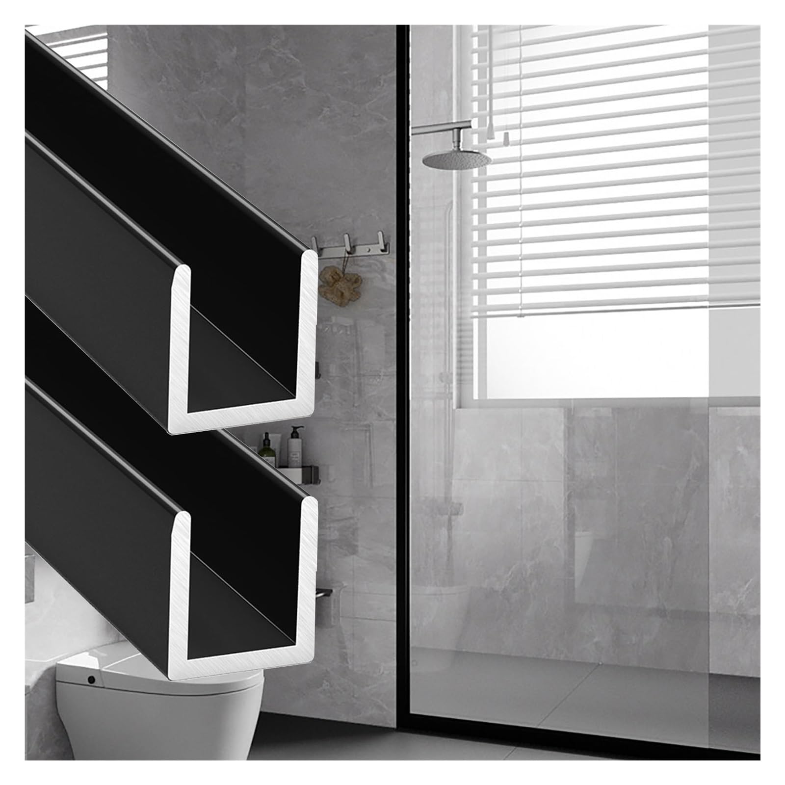 JYHHCYS 2pcs 3.3ft Frameless Bathroom Glass Retainer, 1 Mm Thickness Frameless Shower Door U-channel, Aluminum Alloy Profile for Fixed Shower Glass Panel(Black,10mm/0.39in)