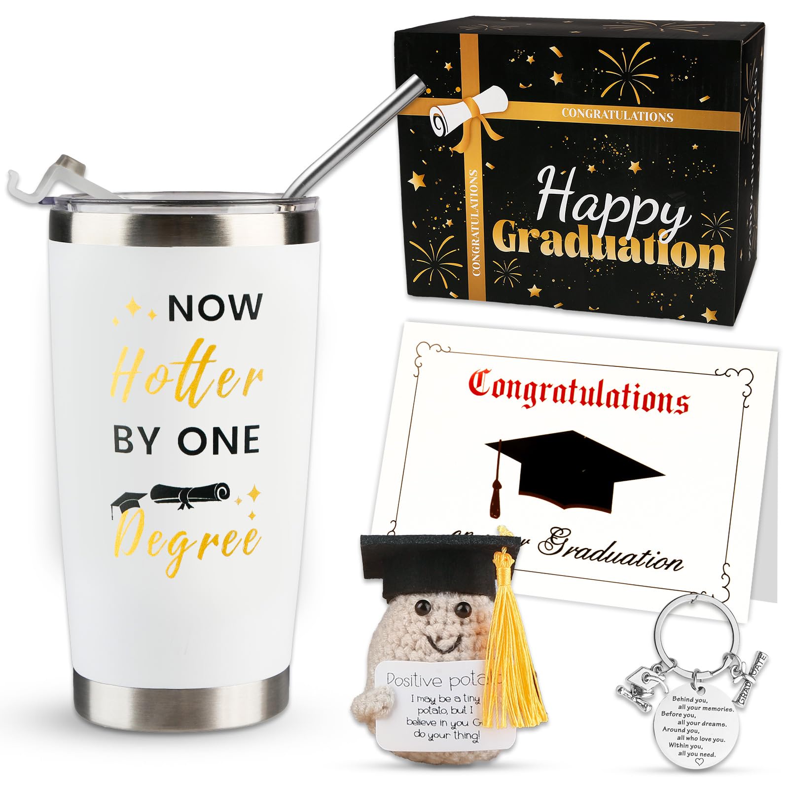 Graduation Gift for Her 2026, Congratulations Gifts for Graduate, Personalised Congratulations Graduation Gift for Daughter Sister Friend with Tumbler, Greeting Card, Plush Doll and Keychain