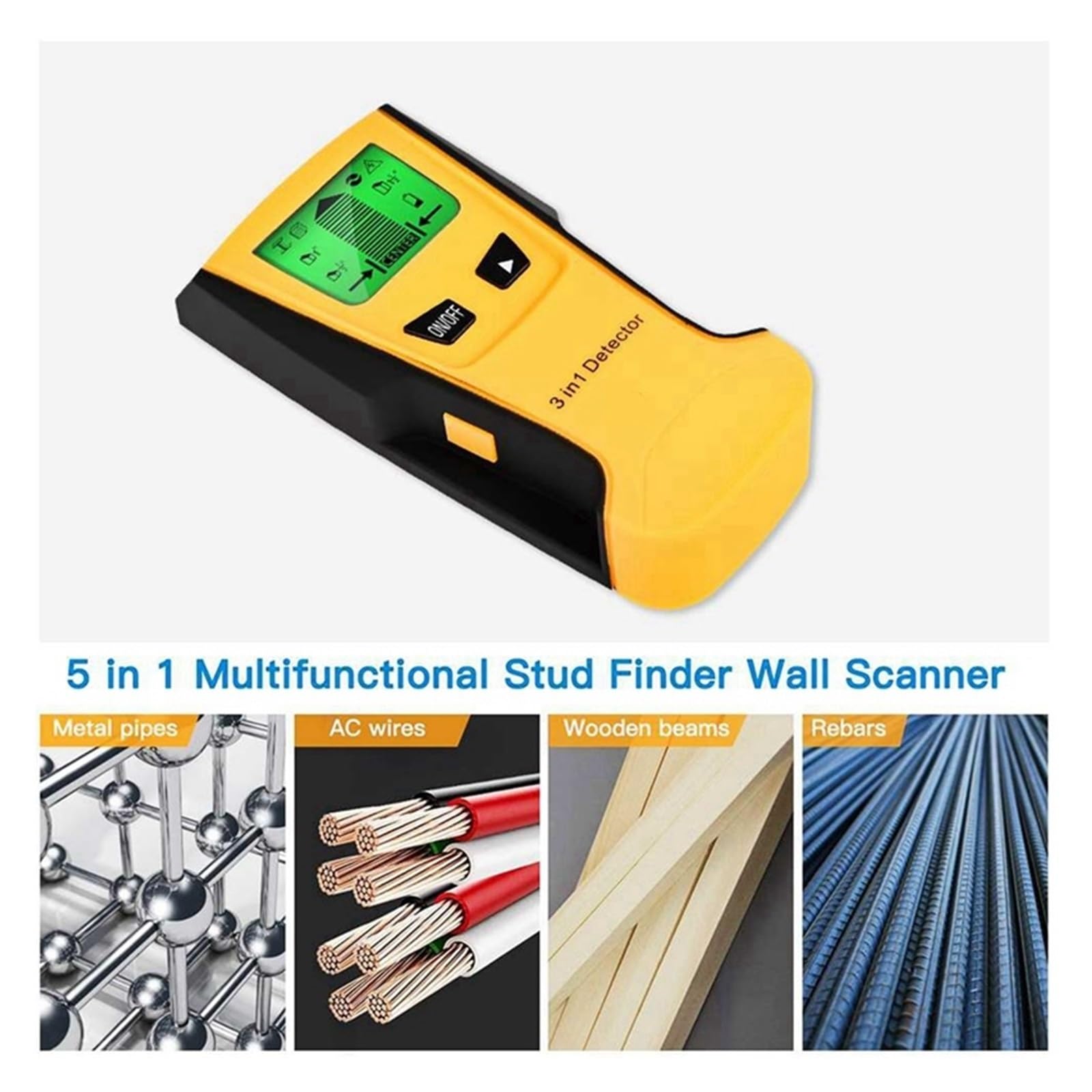 Sensor de Montante Inteligente Multifuncional Detector de Metales 3 en 1, escáner de Pared, Detector de Pared, Detector de Metales for Pared, Pernos metálicos, Voltaje, detección de Cable Vivo