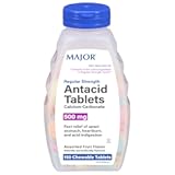 Major Regular Strength Antacid Tablets - Calcium Carbonate 500 mg - Assorted Fruit Flavor - 150 Chewable Count (1 Pack)
