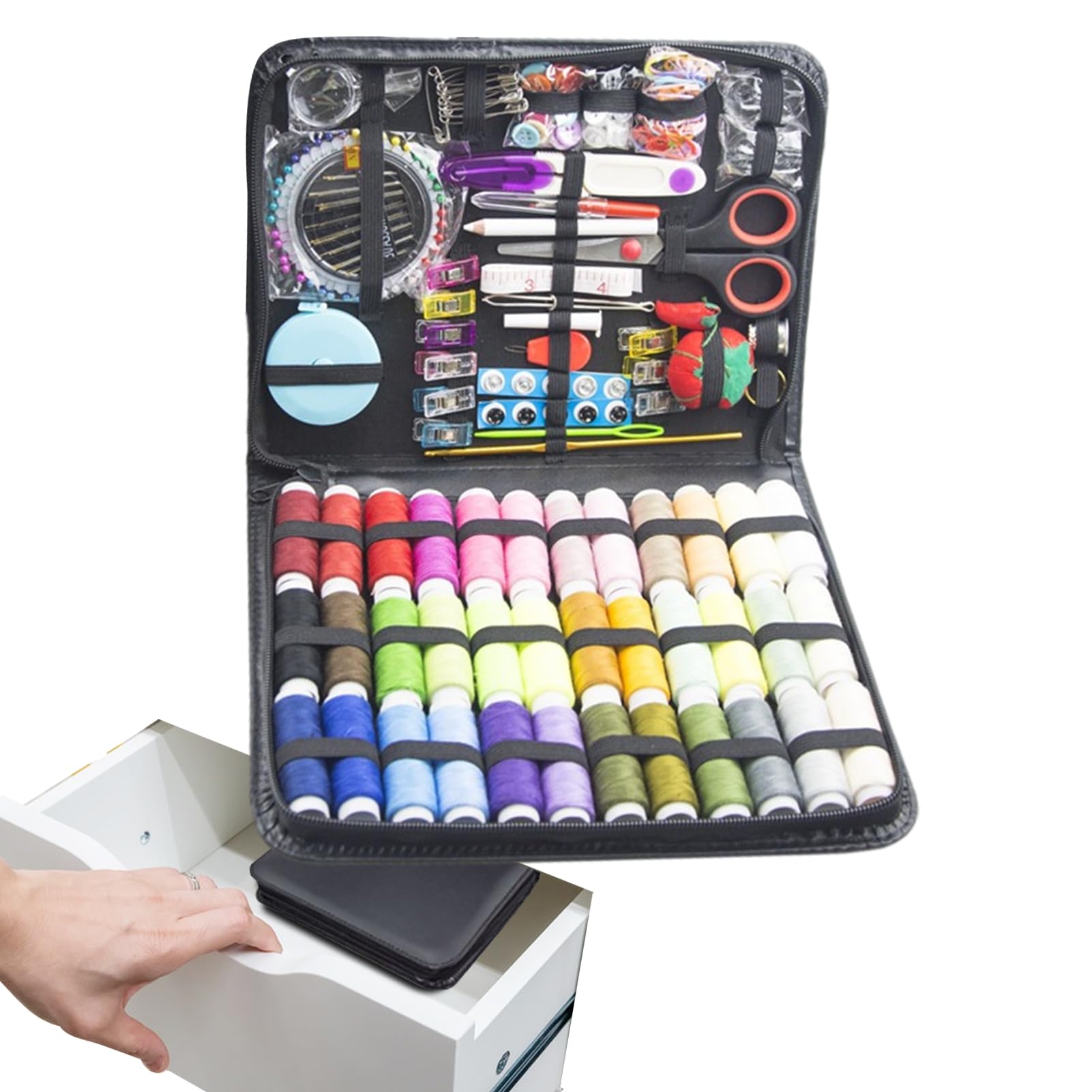 Faden & Nadel® Set Da Cucito Da 42 Pezzi In Custodia Compatta Con Cerniera – Ideale Per Viaggi, Campeggio E Casa - 3