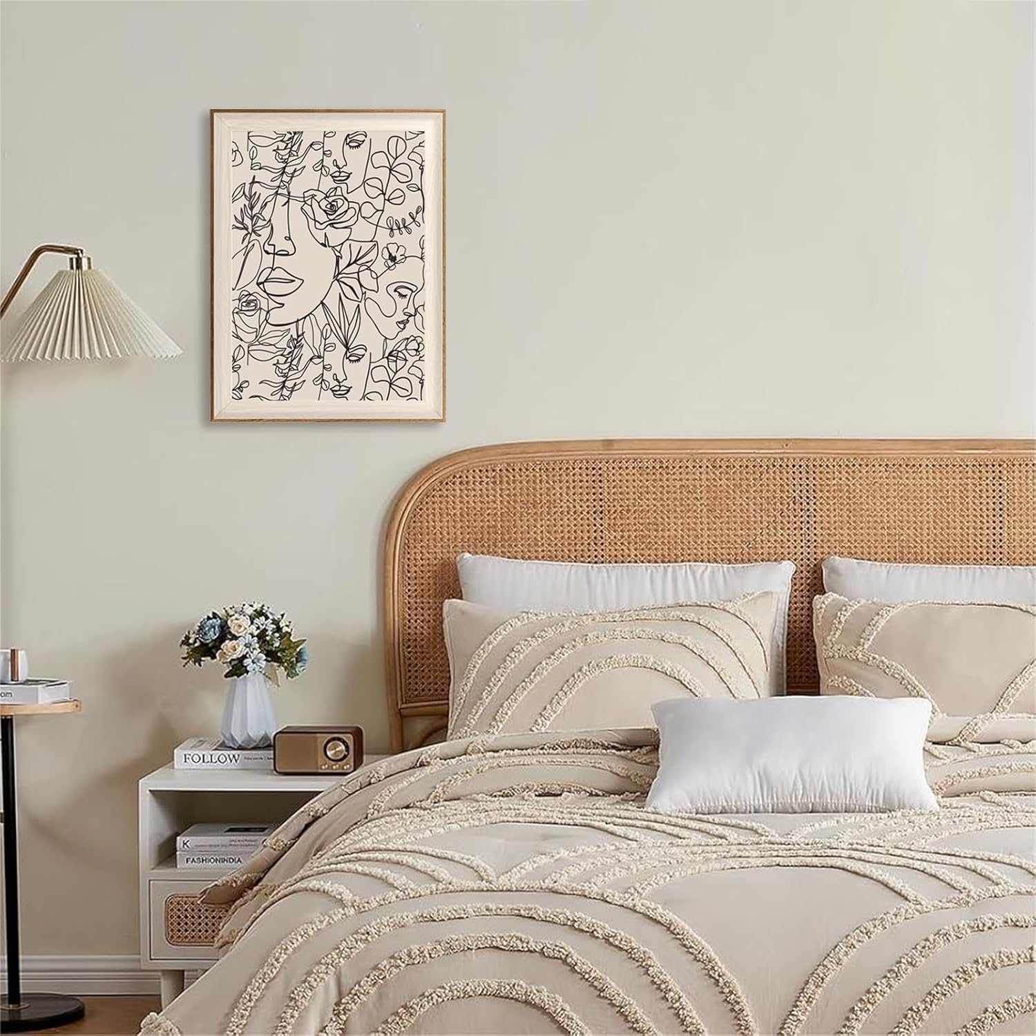 ASTRDECOR Abstract Framed Wall Art, Minimalist Boho Art Prints Women Portrait Line Art Wall Decor, Mid Century Wall Prints, Boho Wall Art Canvas, Neutral Black Beige Bedroom Decor - 12''x16''