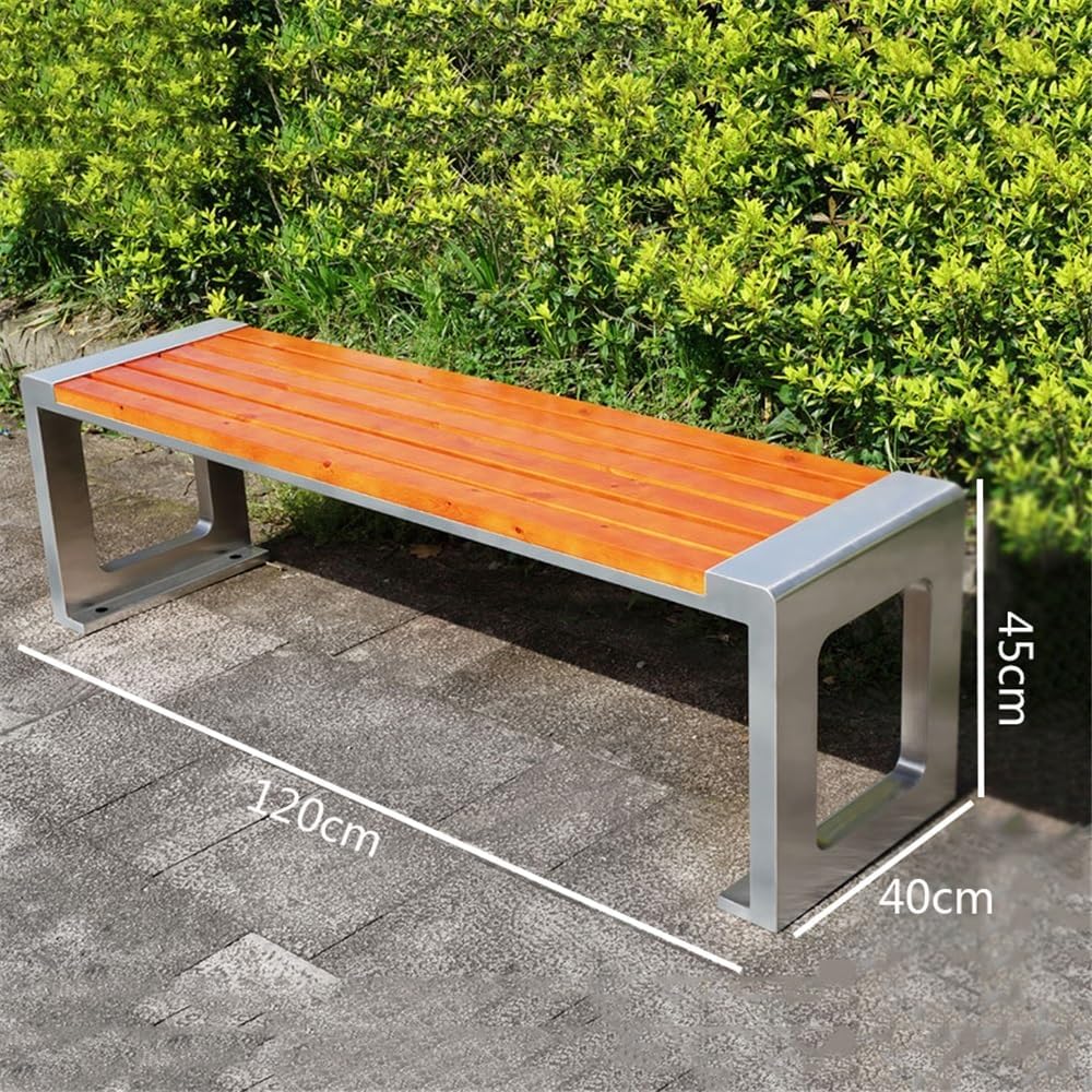 Outdoor Benches Stainless Steel Frame Zigzag Wooden Seat Plate Outdoor Bench Courtyard Garden Bench(Small)