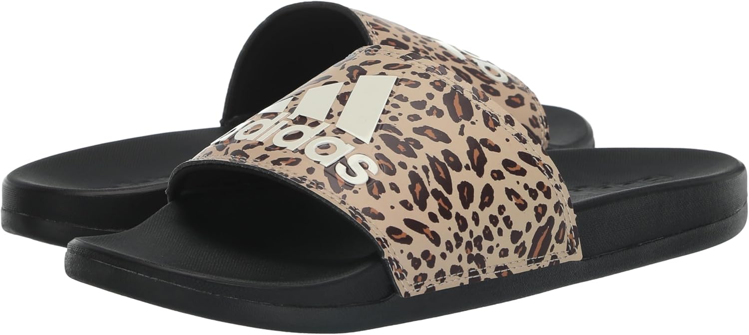 adidas Women's Adilette Comfort Slide Sandal 5 Black/Off White/Magic Beige