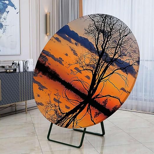 Circular Table Cover Protective Cover Day Light Fades with Oak Tree Mirror