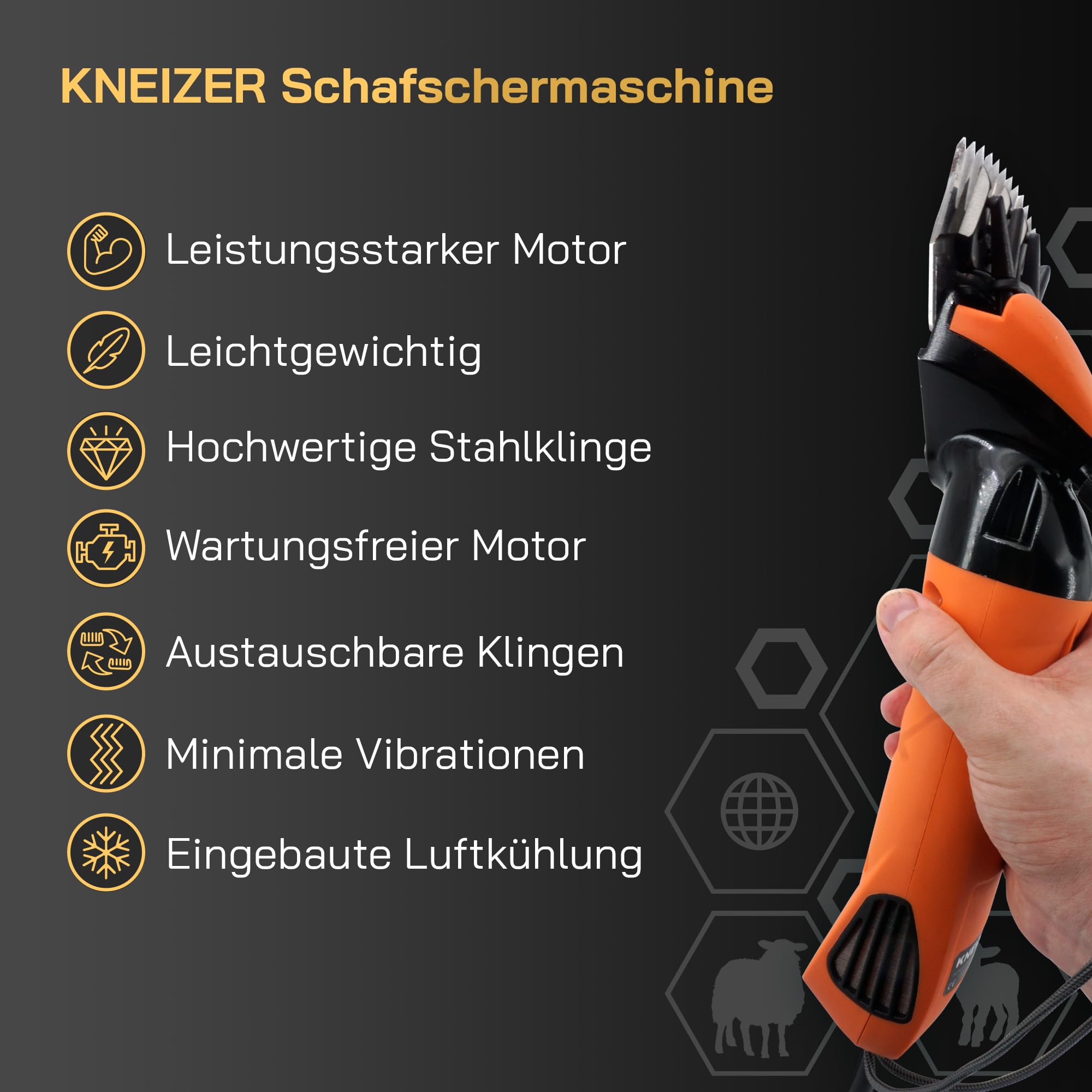 Elektrische Schafschermaschine Komplettset mit Zubehör – Für alle Schafrassen – Austauschbare Klingen – Leistungsstarker Motor – Leise und vibrationsarm – Wartungsfrei