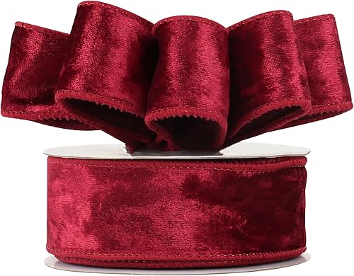 Miniatura 8 de HUIHUANG Cinta de terciopelo rojo con alambre de 1.5 pulgadas, cinta de terciopelo rojo de Navidad para envolver regalos, árbol de Navidad, lazos,