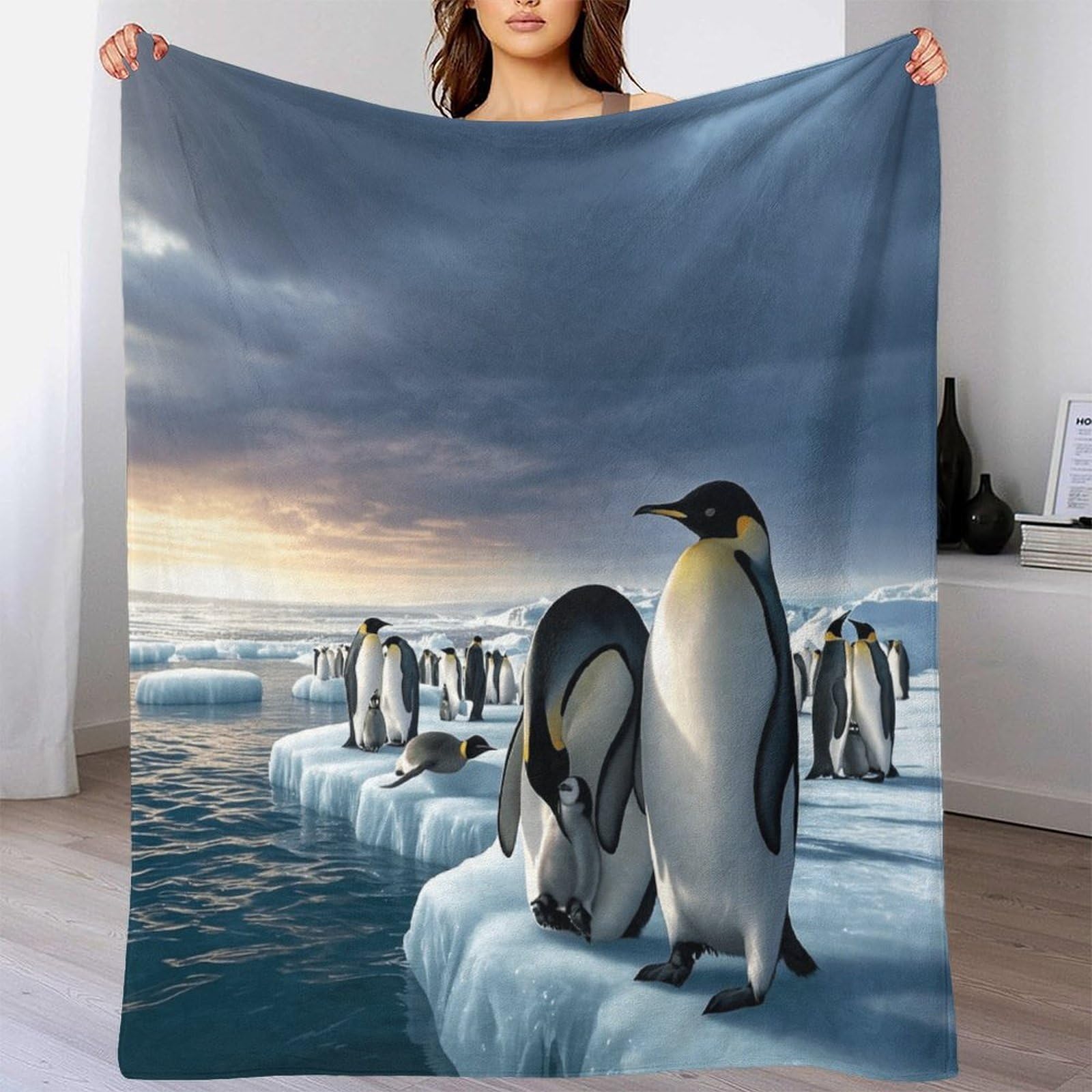 Couverture Polaire Pingouins contre les courants d'air froid sur le canapé ou en pique-nique